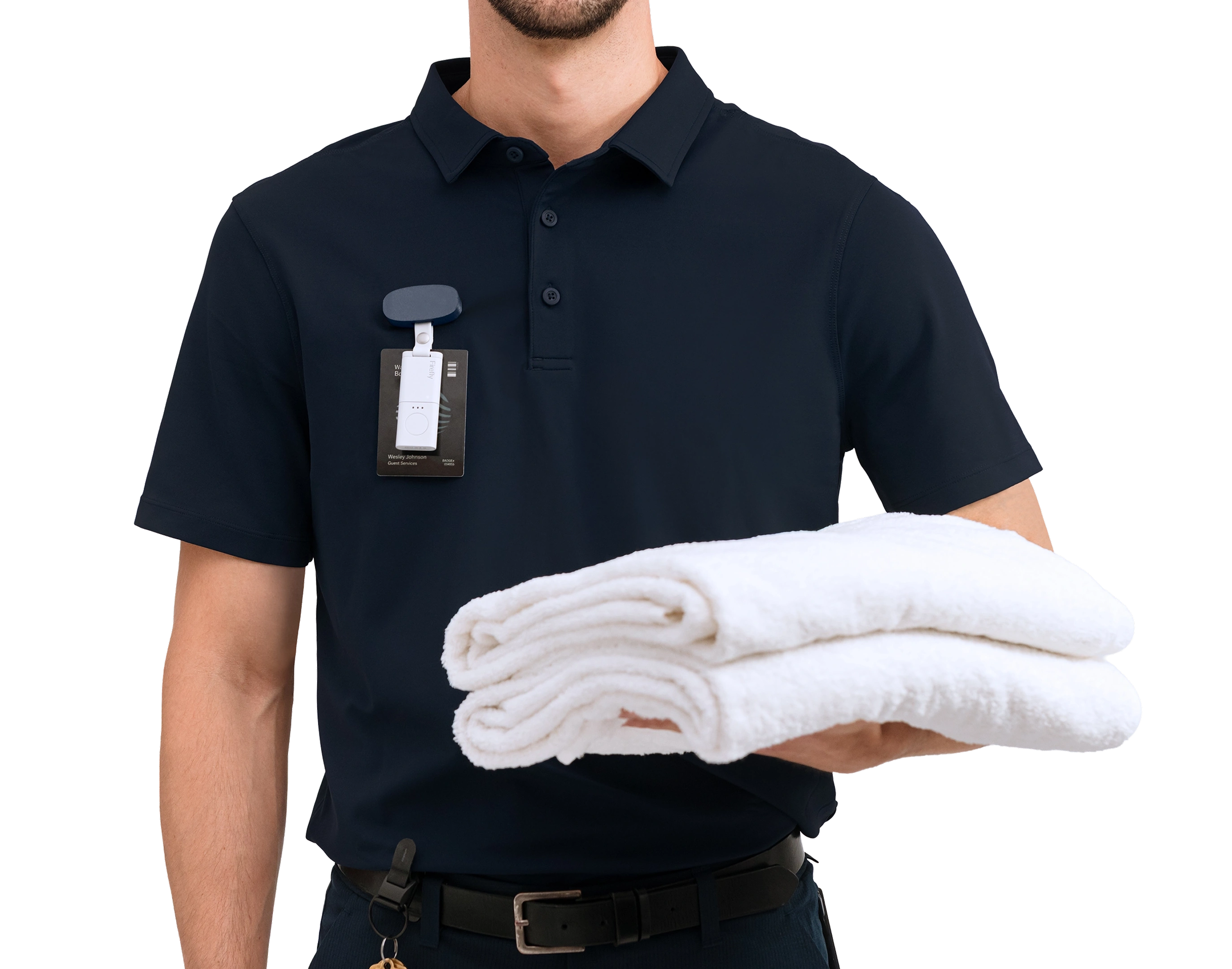 Clergyperson in place of worship with modern safety technology protecting congregants and sacred spaces.