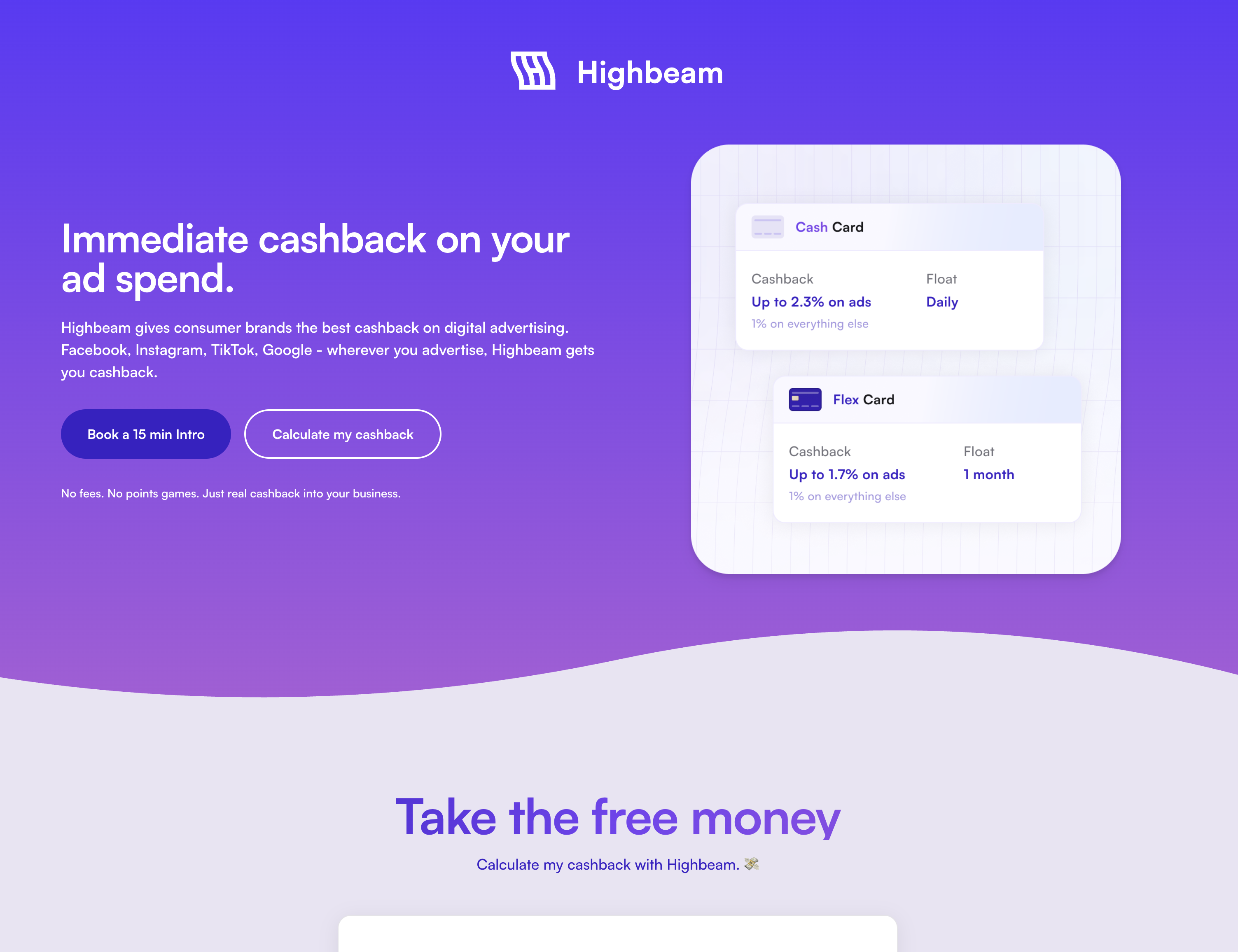 Highbeam cashback app landing page