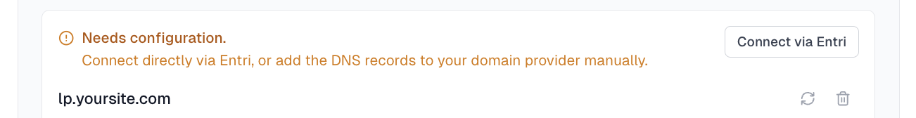Alert banner showing Connect via Entri button
