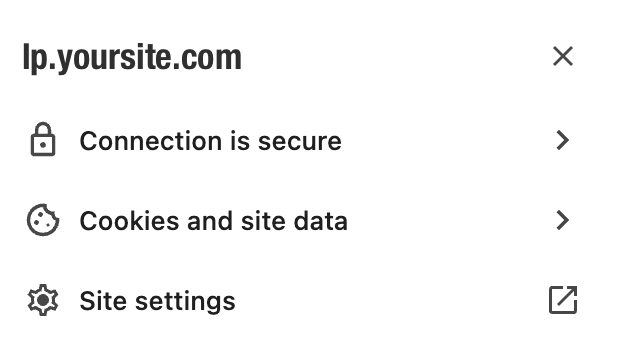 Browser showing secure connection status for subdomain