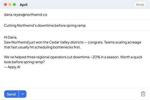 Personalized outreach email drafted by AI for a prospect