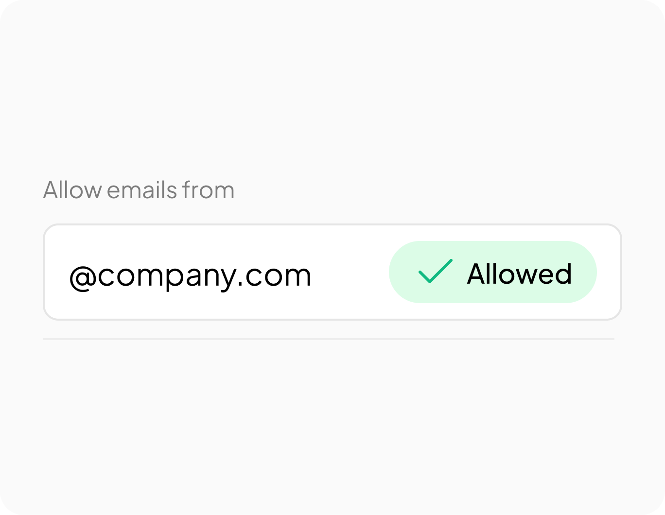 Email domain settings showing @company.com marked as Allowed