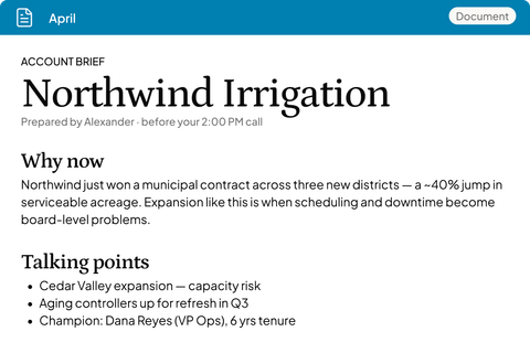 AI-generated account brief for Northwind Irrigation
