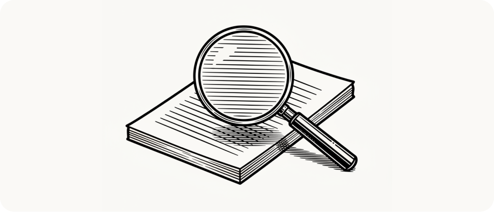 Magnifying glass over an open book, engraving style illustration