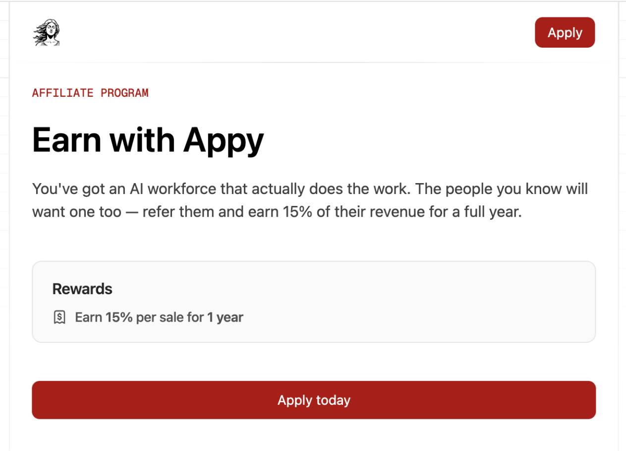 Earn with Appy affiliate sign-up interface