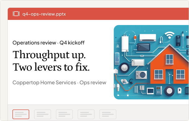 Q4 ops review deck — Throughput up, two levers to fix. Coppertop Home Services ops review presentation