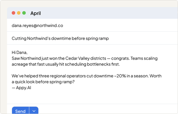Personalized outreach email drafted by AI for a prospect