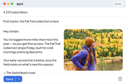 Personalized email draft for Fall Trail collection launch — written for a high-mileage subscriber segment