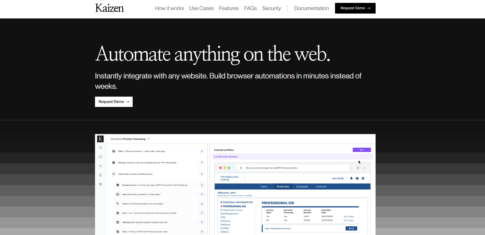 Kaizen Automation homepage - Automate anything on the web