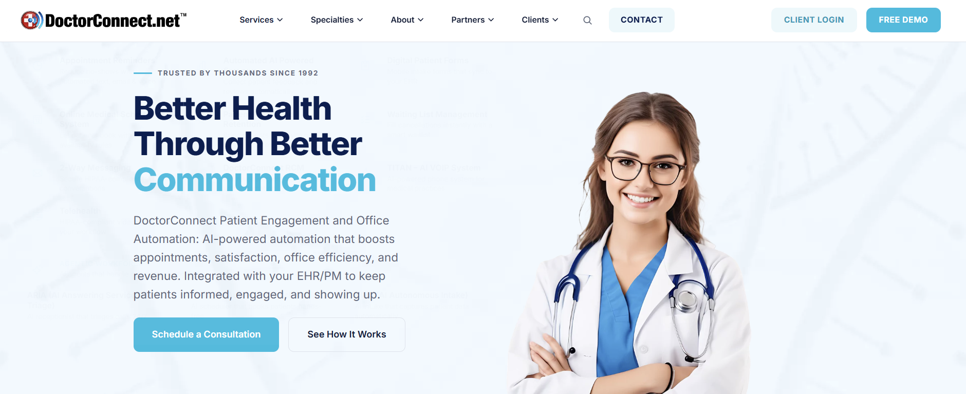 DoctorConnect homepage - Better Health Through Better Communication
