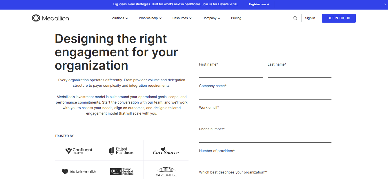 Medallion pricing page - Designing the right engagement for your organization