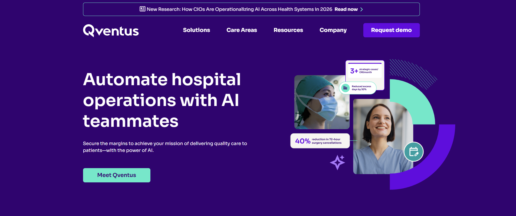 Qventus homepage - Automate hospital operations with AI teammates