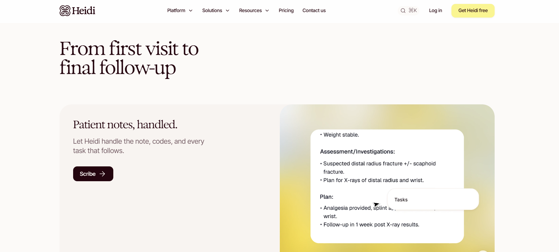 Heidi Health homepage - From first visit to final follow-up
