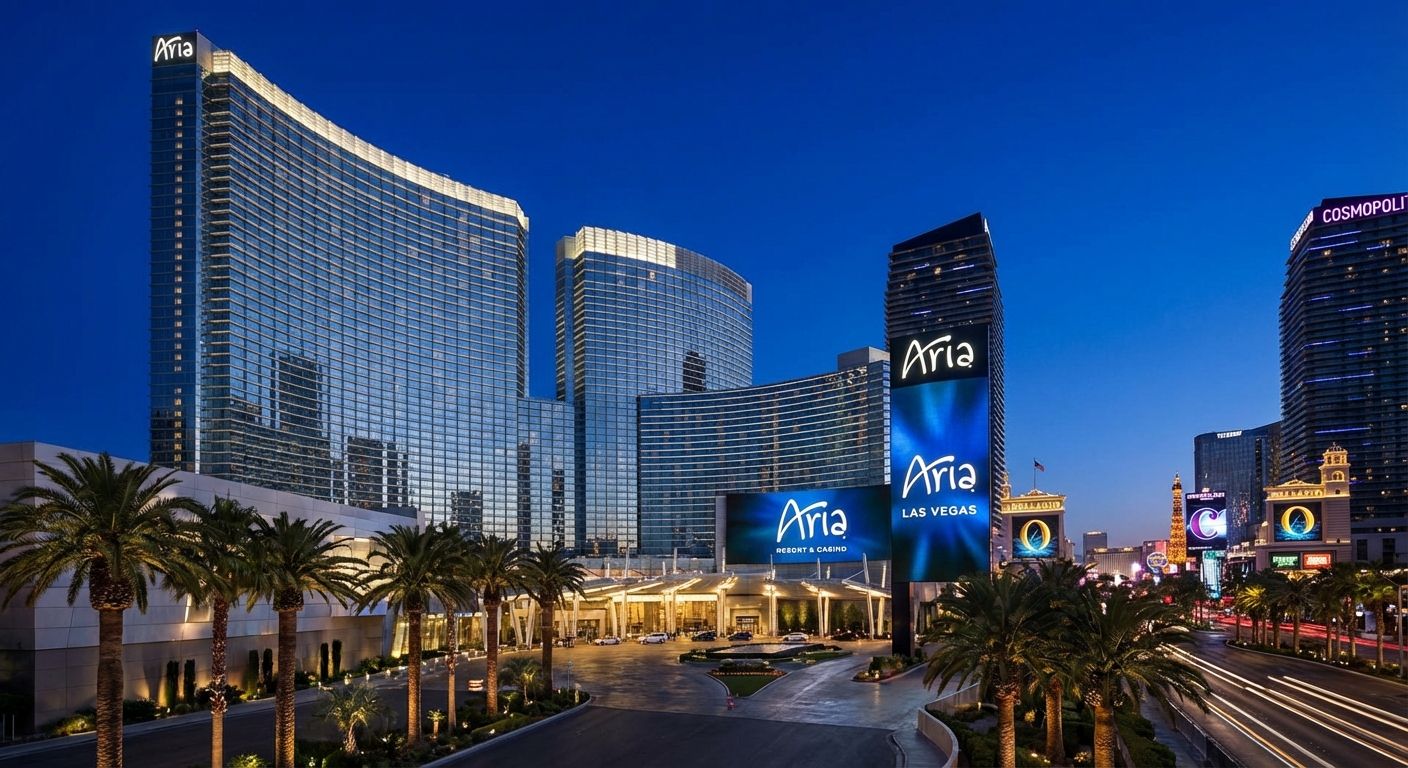 ARIA Resort Las Vegas modern luxury hotel exterior at night
