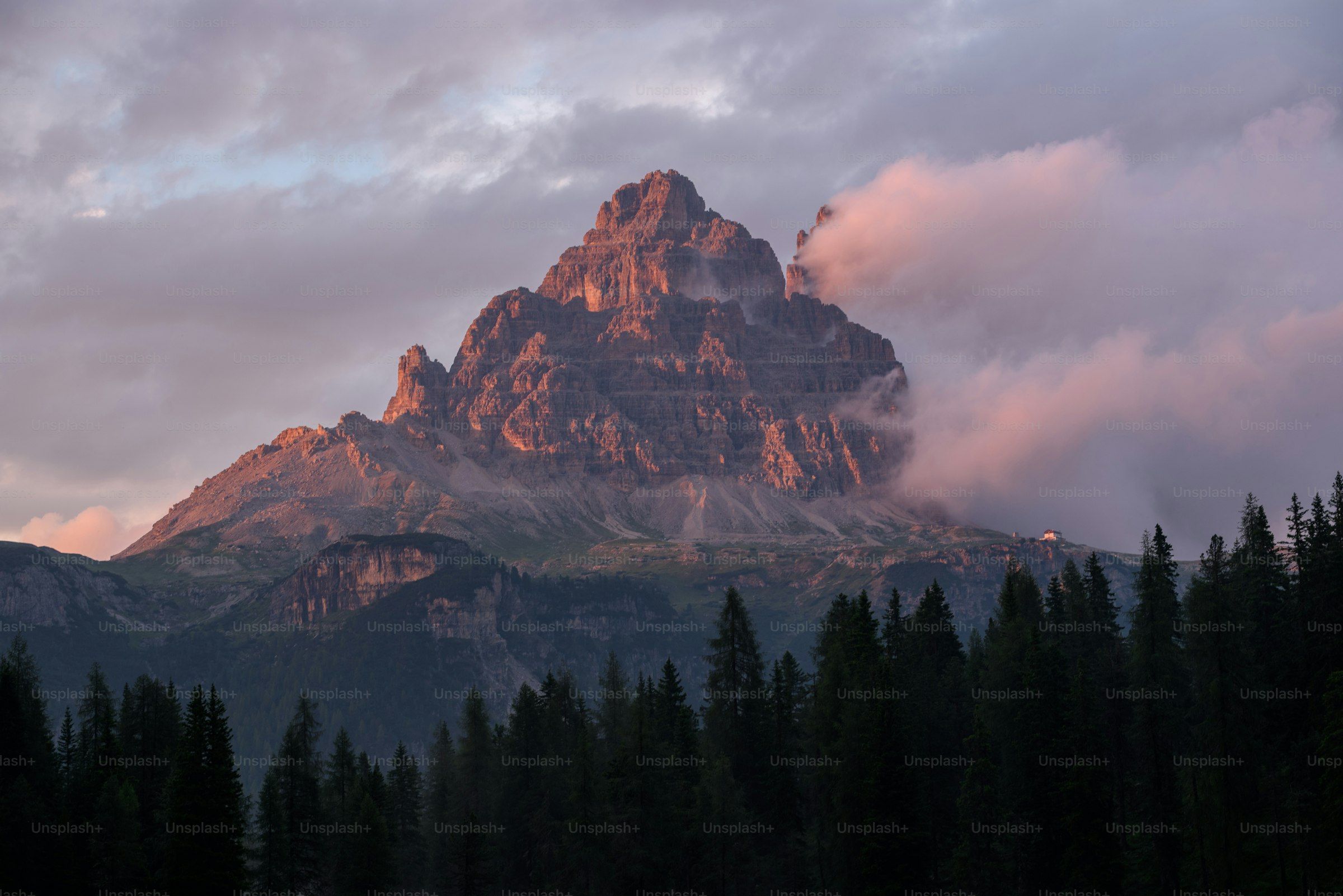 Dramatic Teton peak at dusk