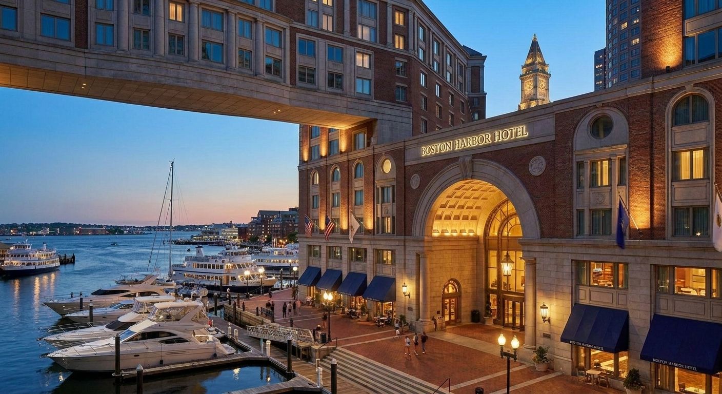 Boston Harbor Hotel waterfront arch at Rowes Wharf