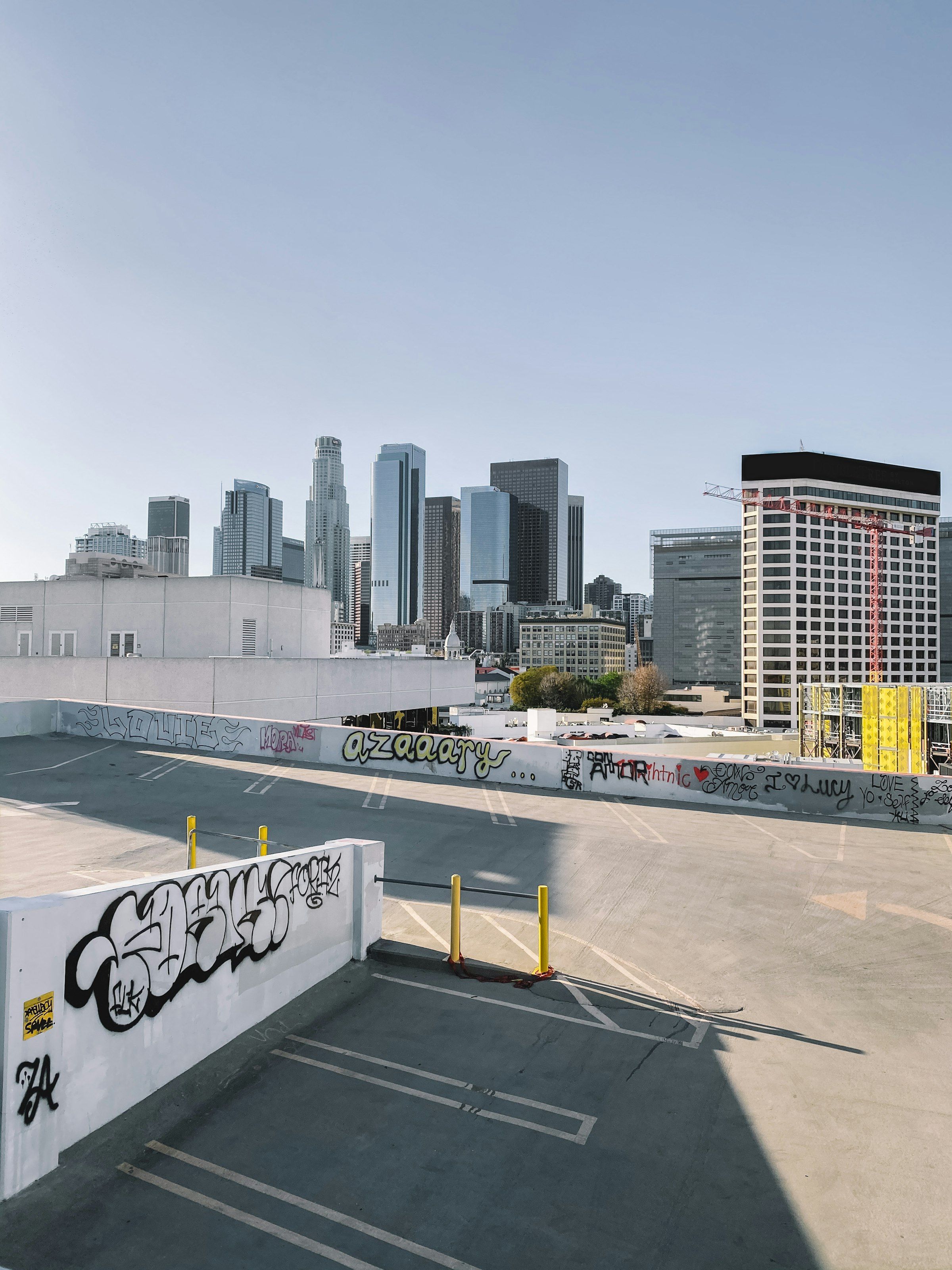Los Angeles downtown skyline rooftop view