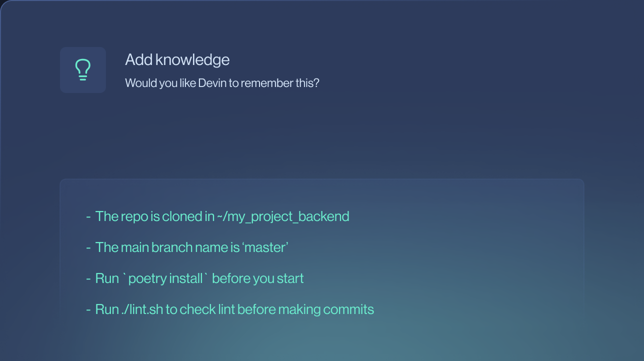 Add knowledge UI panel with memory prompt and teal checklist items about repository setup