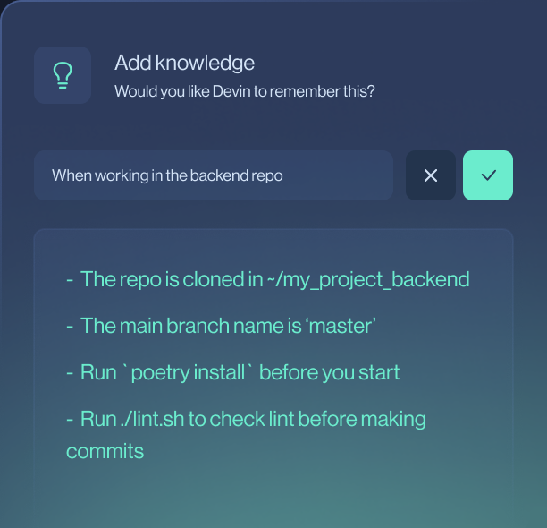 A futuristic onboarding UI modal with a dark blue gradient and mint-teal text
