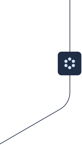 Decorative curved blue line with geometric dot cluster icon