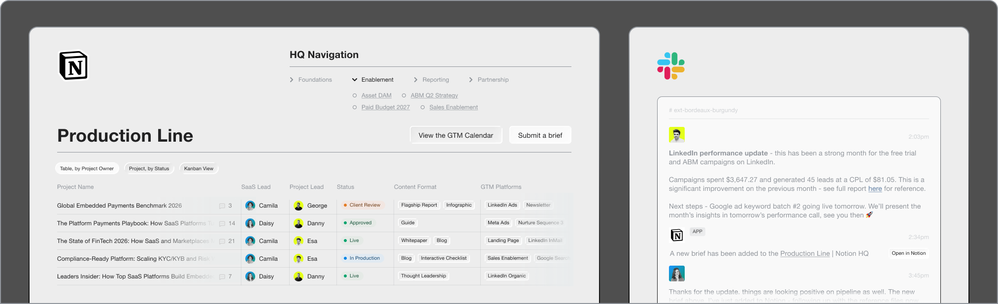 Notion HQ and Slack collaboration