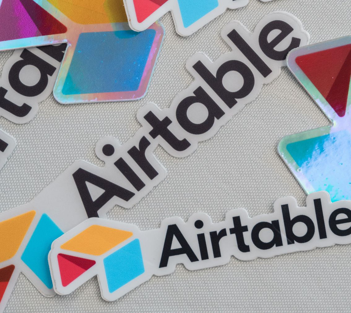 Airtable holographic stickers at the Buildathon NYC event