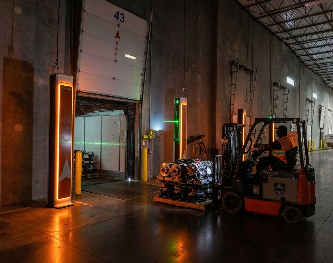 AI Kargo towers scanning pallets at warehouse dock door