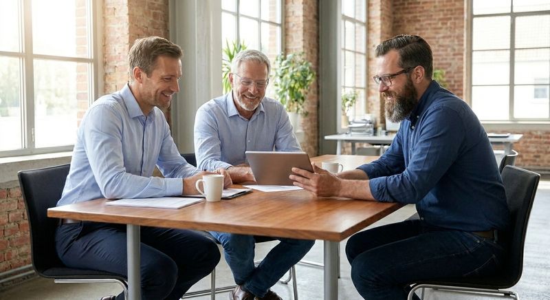 Experienced team of business professionals in a casual discussion