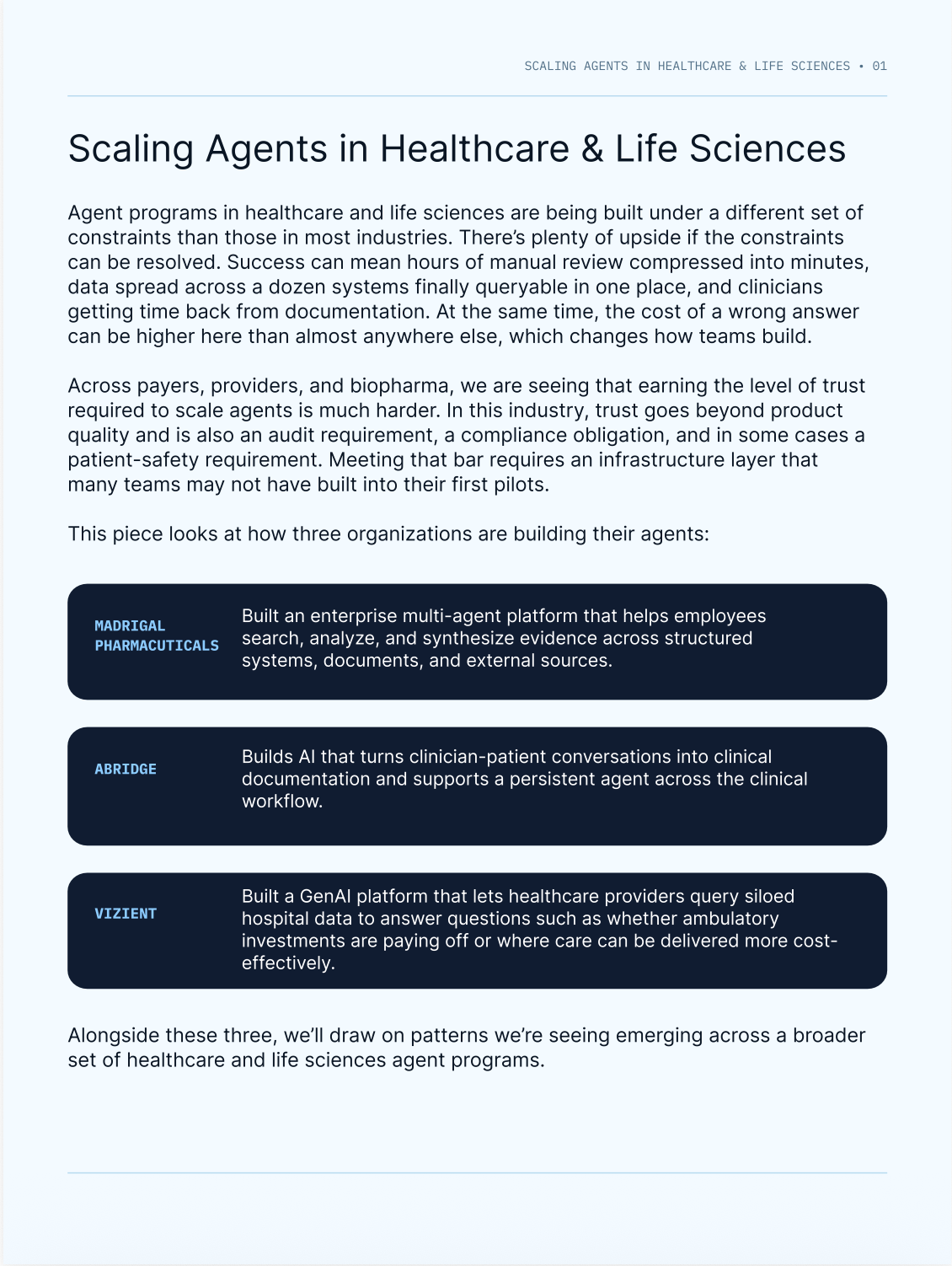 Guide page 1: Scaling agents in healthcare and life sciences