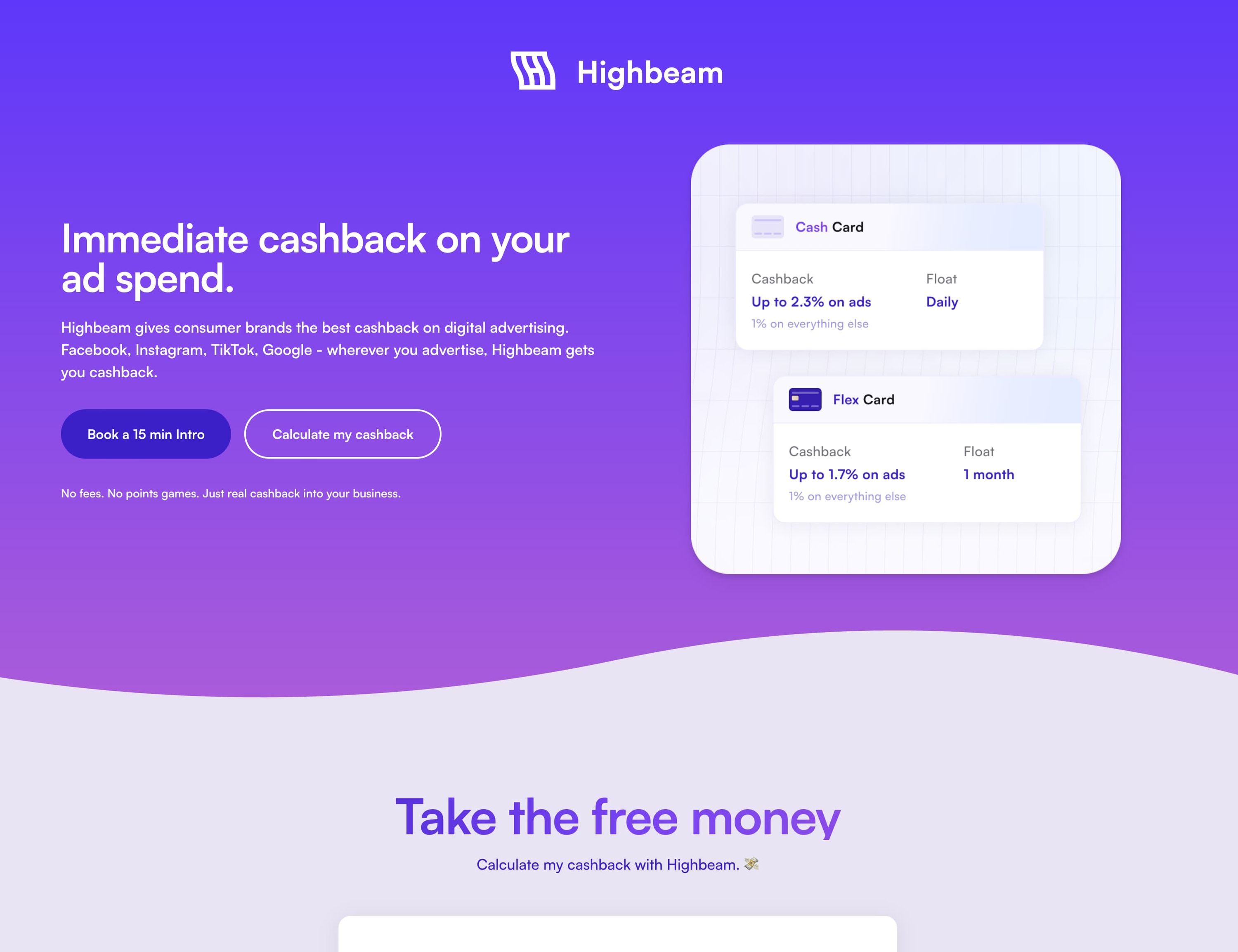 Highbeam cashback app landing page