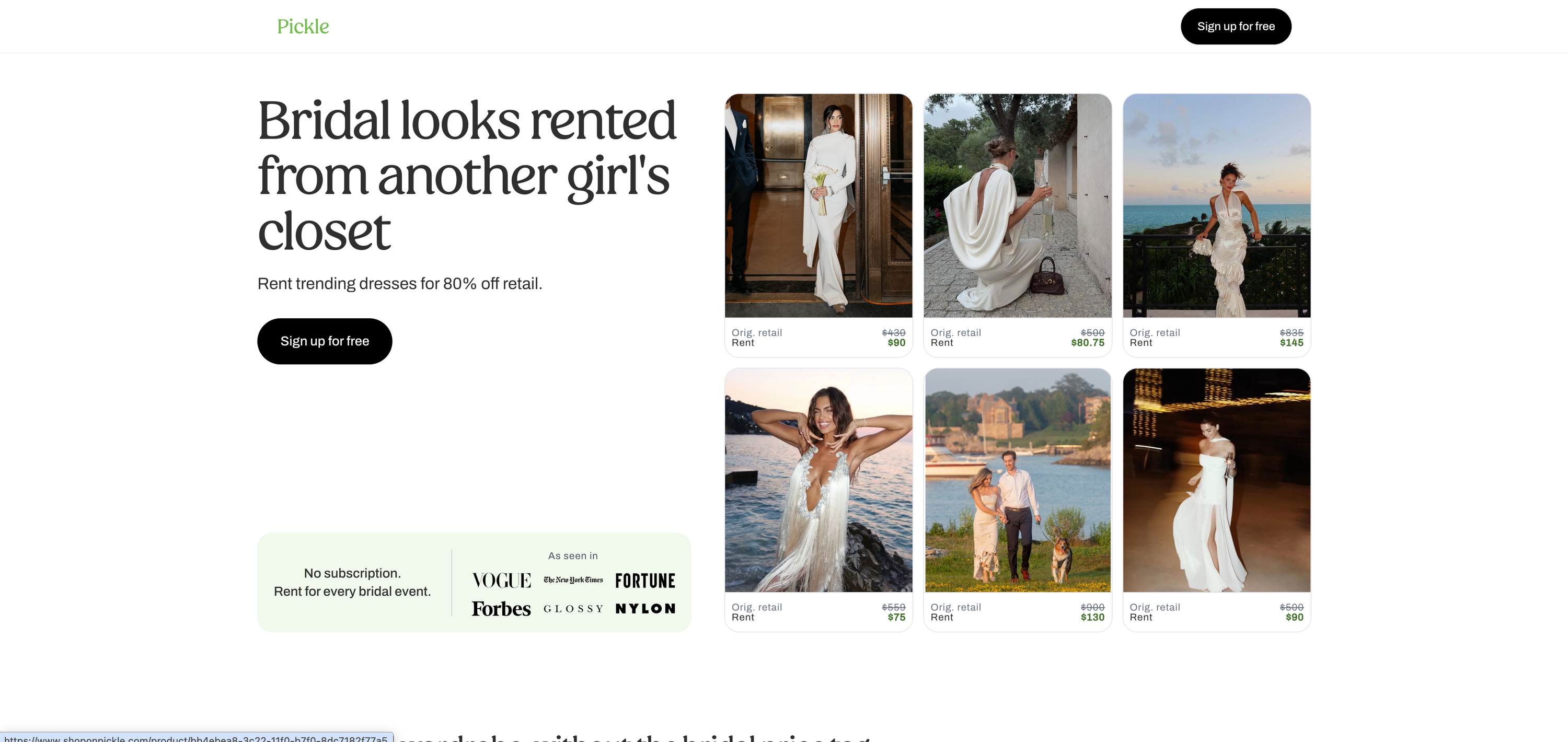 Pickle rented bridal looks landing page