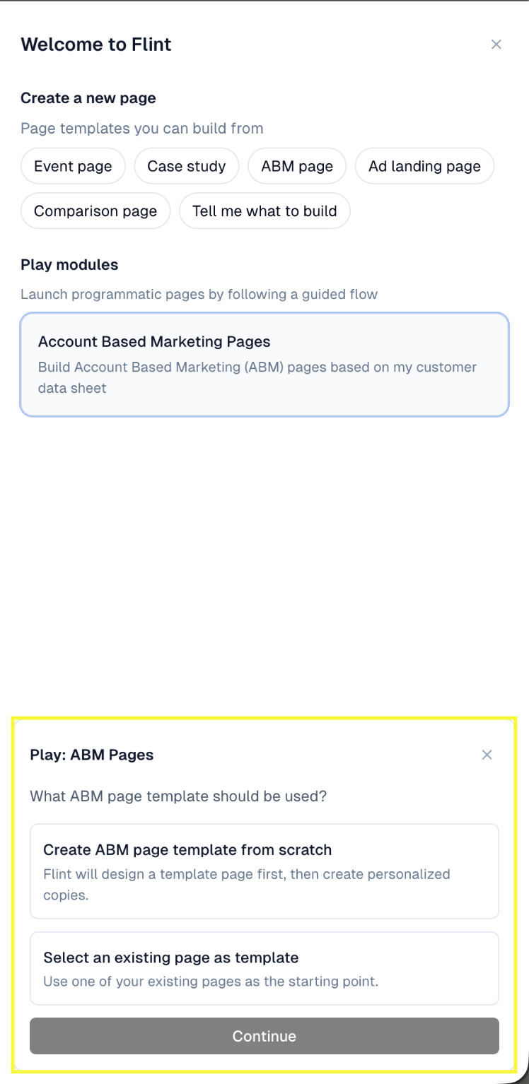 ABM Play template selection screen