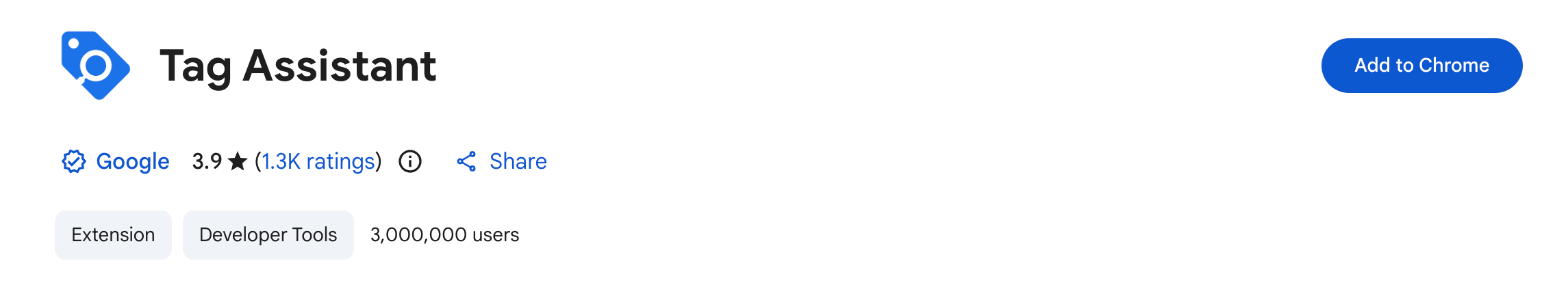 Tag Assistant Chrome extension page with Add to Chrome button