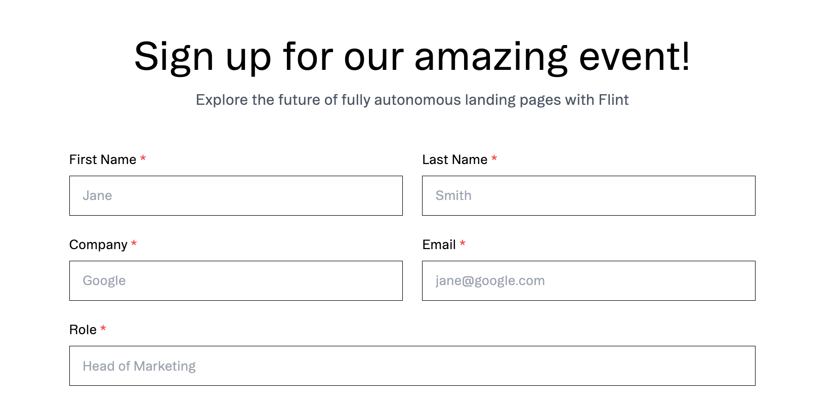 Event registration sign-up form generated by Flint