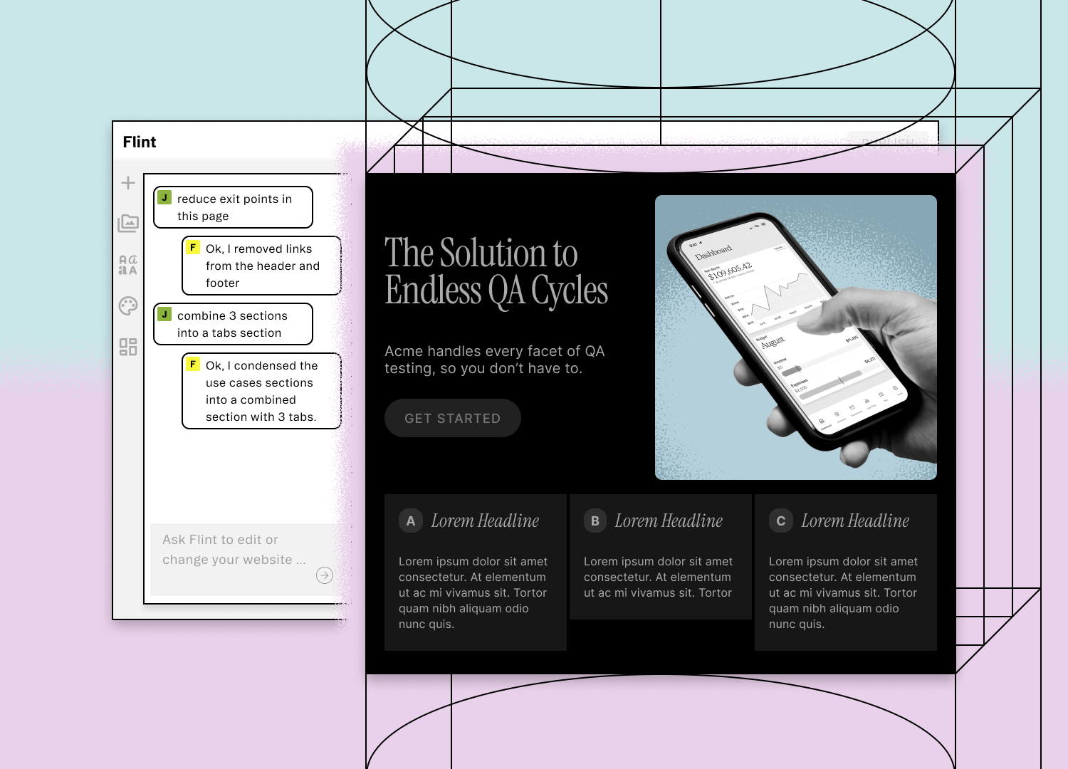 Page editor and publishing interface mockup