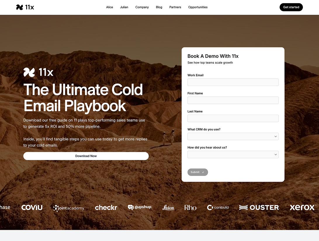 11x Cold Email Playbook landing page built by Flint