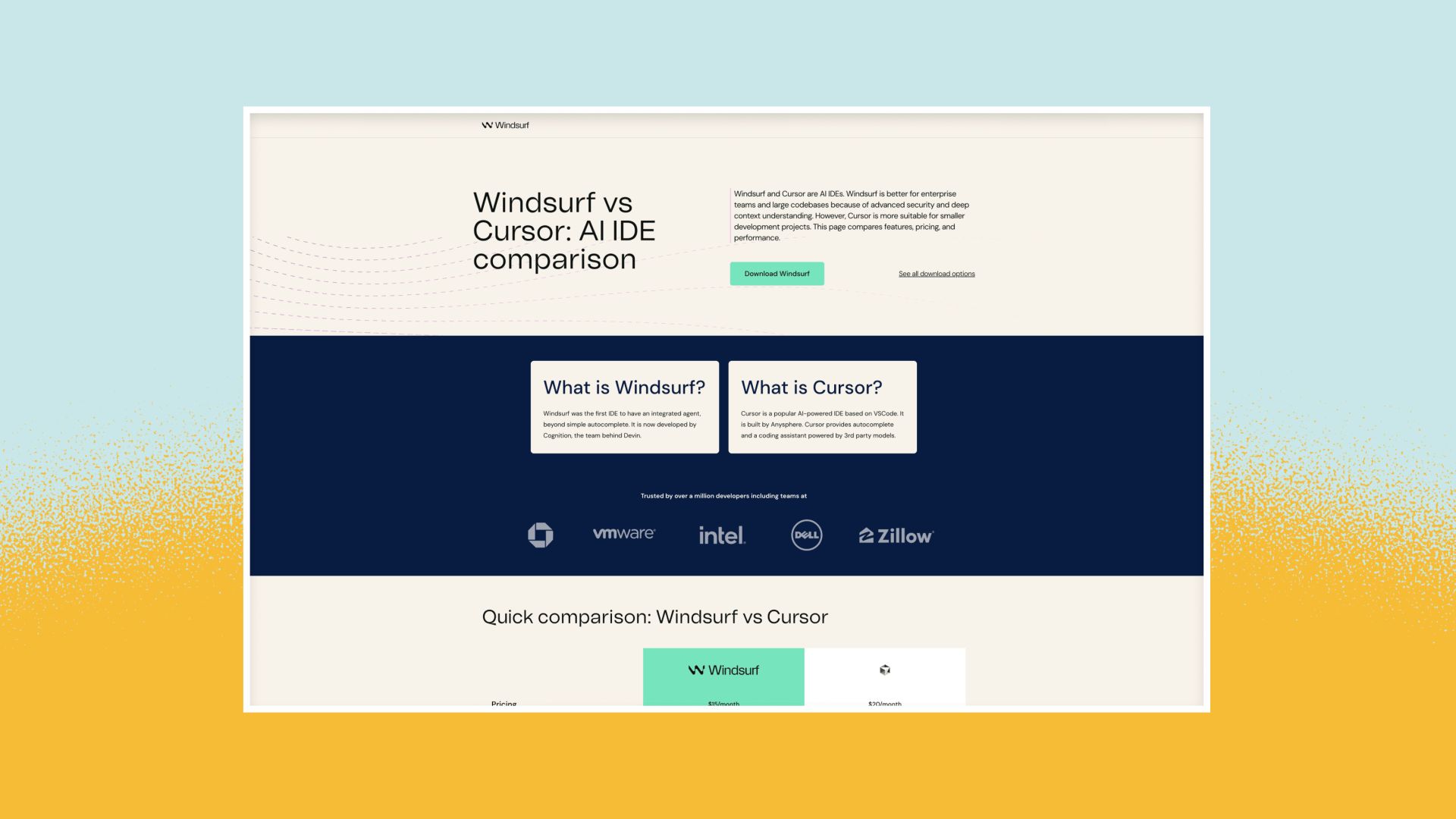 Windsurf Comparison Page Mockup