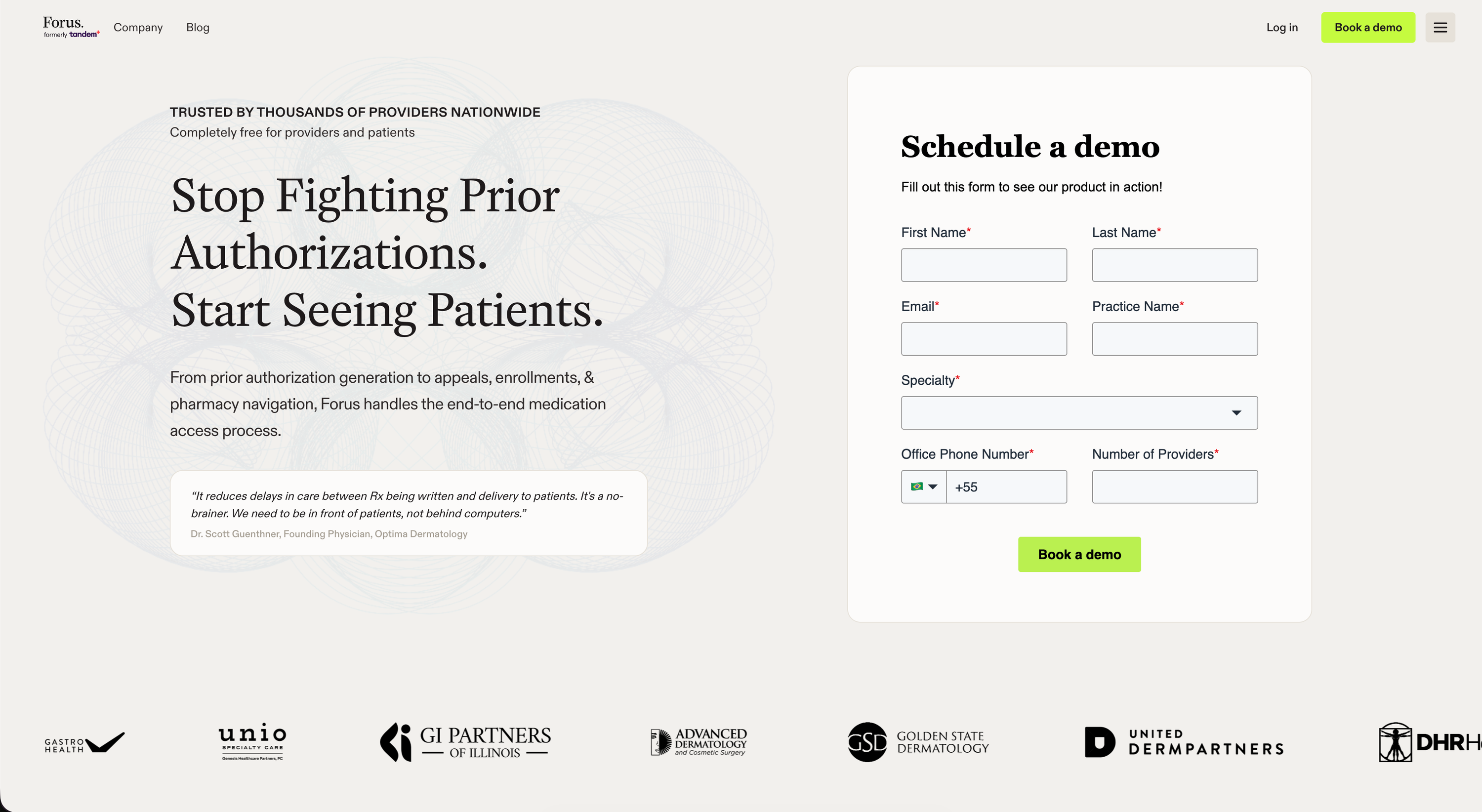 Forus landing page built with Flint