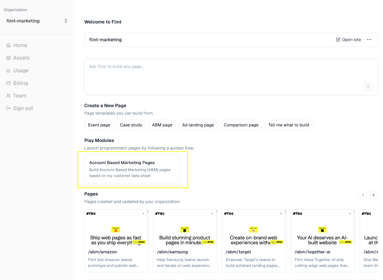 Launching the ABM Play from the Flint dashboard