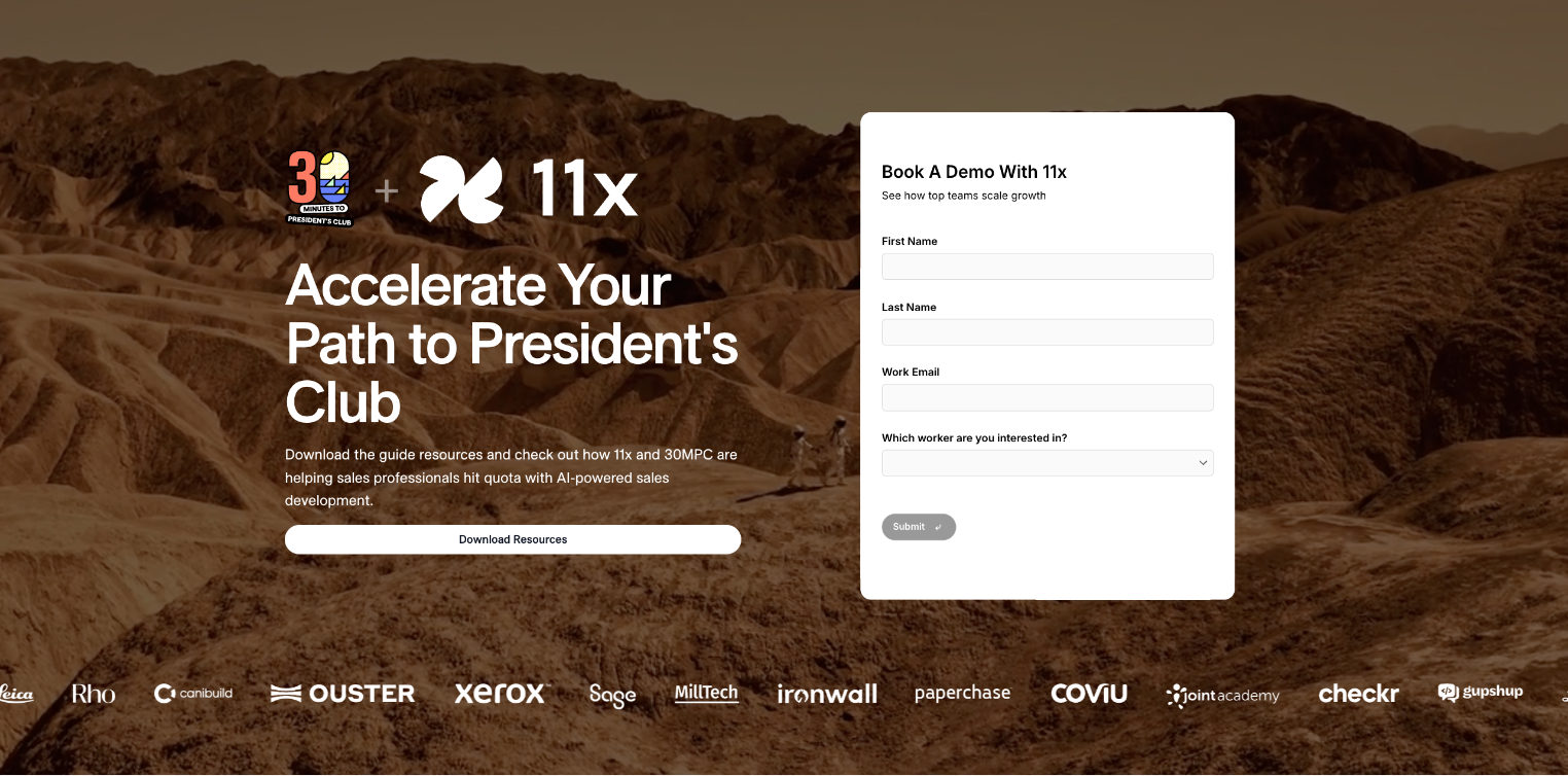Lead capture landing page with email form