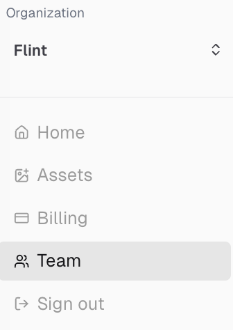 Flint side menu showing navigation to Team settings