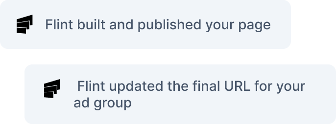 Flint built and published the page, then updated the final URL for the ad group