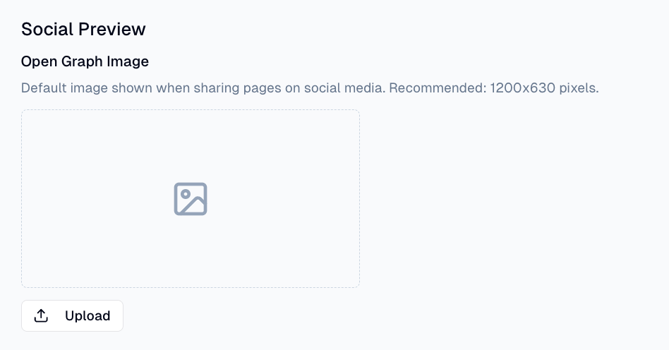 Social Preview settings showing Open Graph image upload area