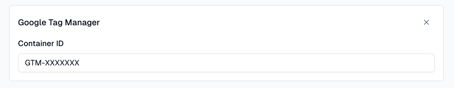 Google Tag Manager Container ID dialog showing the GTM-XXXXXXX format
