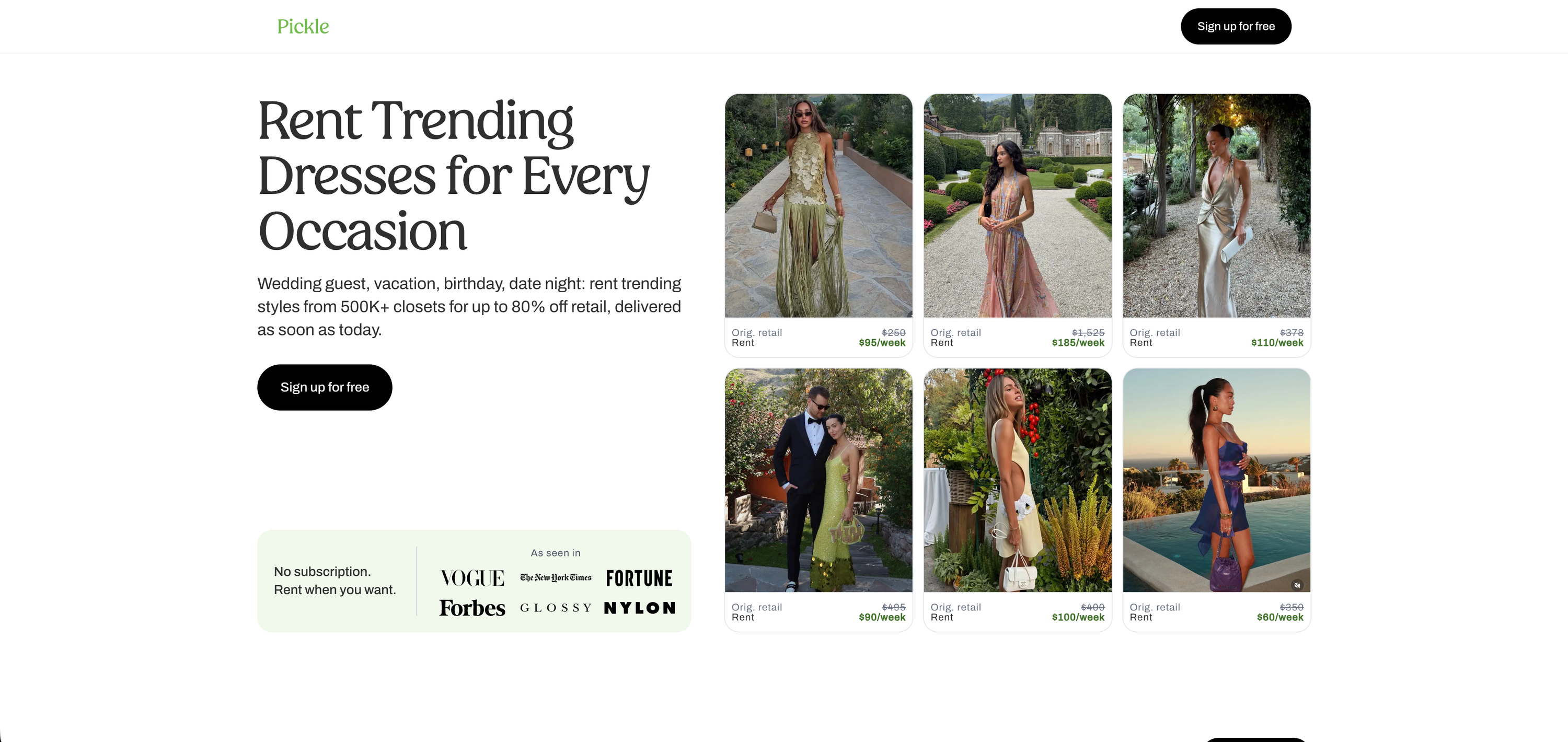 Pickle trending dress rental landing page